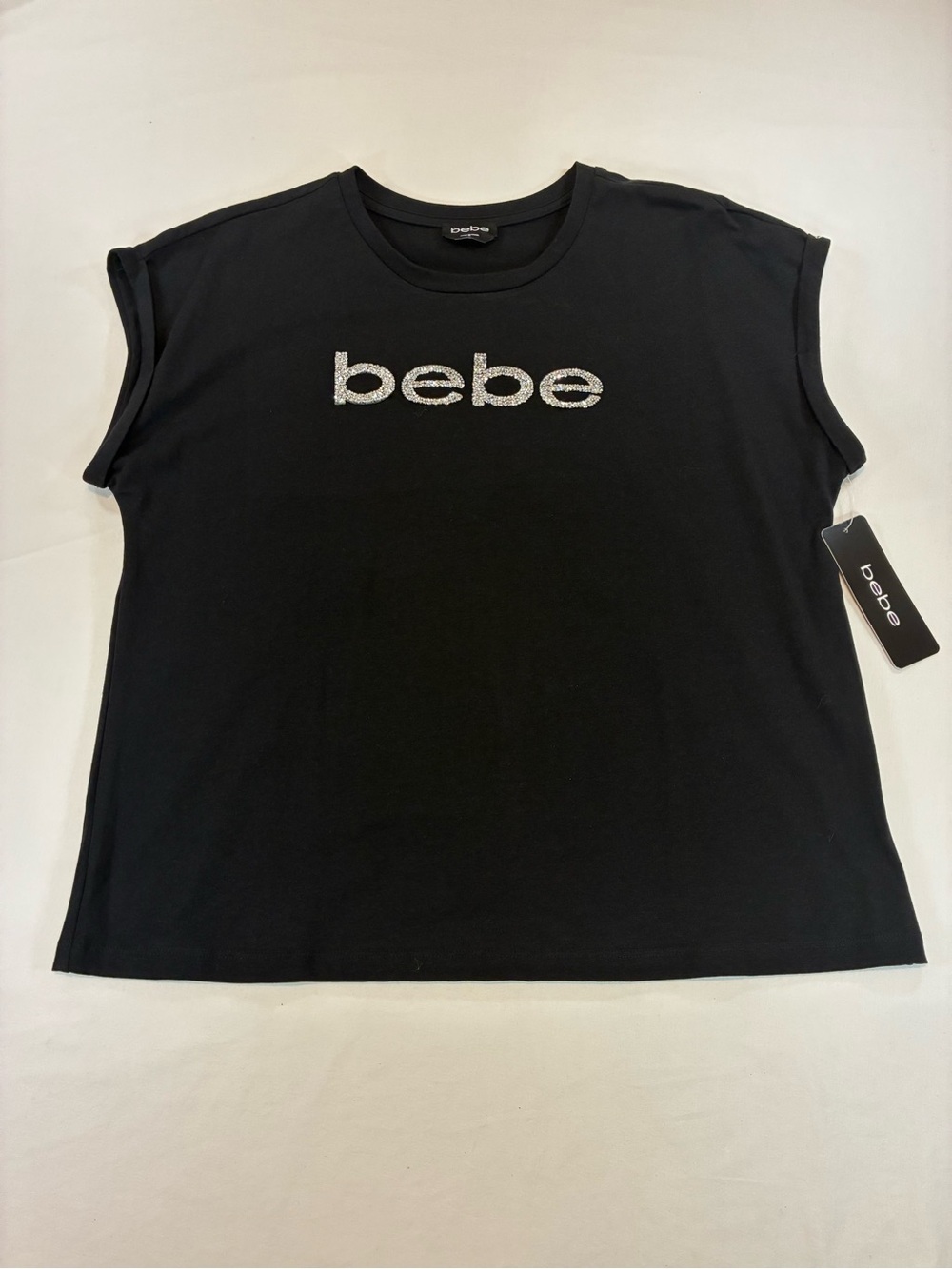 bebe Black Short Sleeve Tee with Silver Logo - Picture 2 of 8
